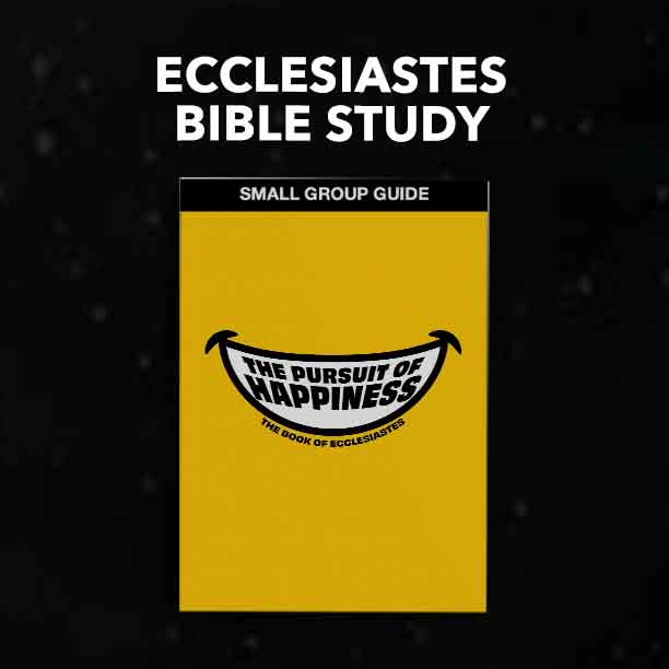 Text: Ecclesiastes Bible Study 

Image: Bible Study Booklet Mockup with Smiley Face reading "Pursuit of Happiness" 