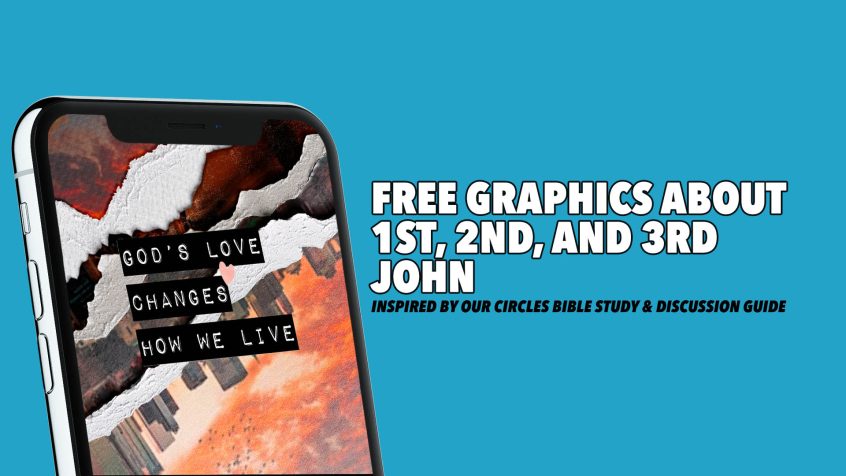 Text: Free Graphics about 1st 2nd and 3rd John Image: a mockup of a phone screen displaying a social media graphic on 1 John