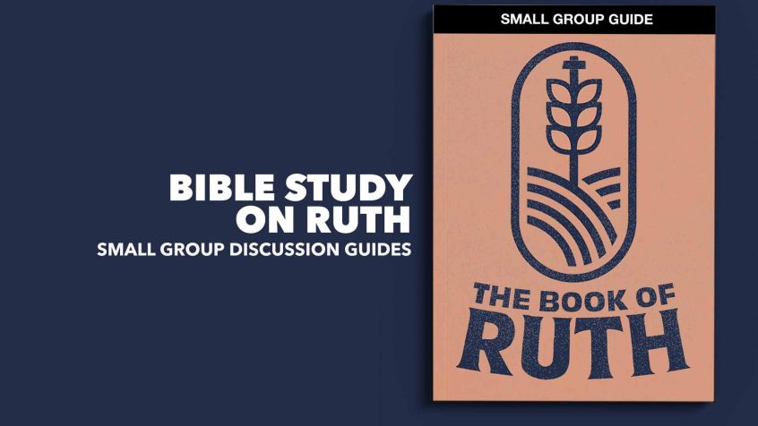 Text: Bible Study on Ruth Image: A Bible study booklet featuring the name "Ruth" under a wheat logo.