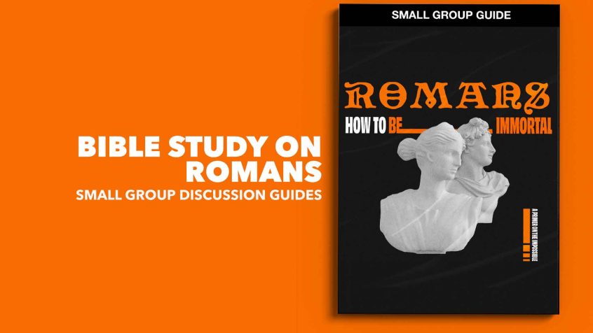 Text: Bible Study on Romans Image: Mockup of Our Romans Bible Study