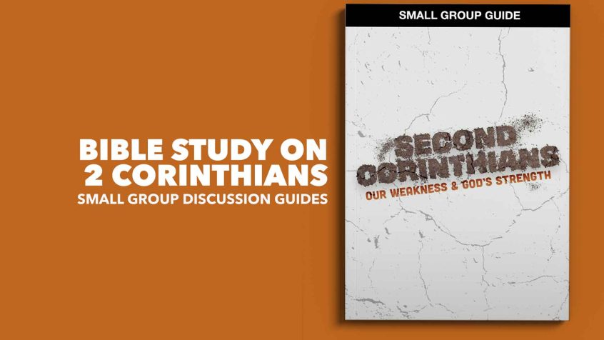 Text: Second Corinthians Bible Study Image: Shows a mockup of the "second corinthians" Bible study booklet.